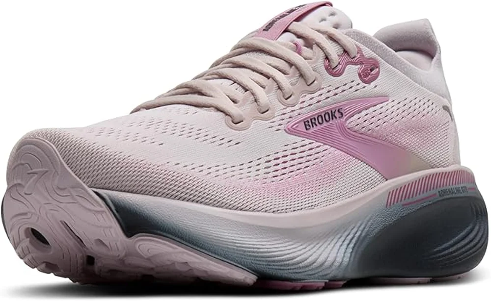Brooks Adrenaline GTS 24 women's stability running shoe in lavender and white