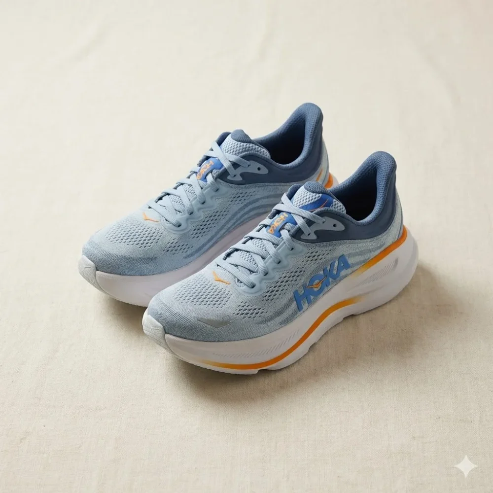 Hoka Bondi 8 walking shoe in white and gray colorway